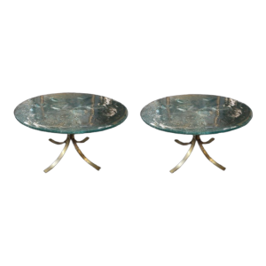 Pair of round coffee tables, Brutalist art glass, ca 1970/80