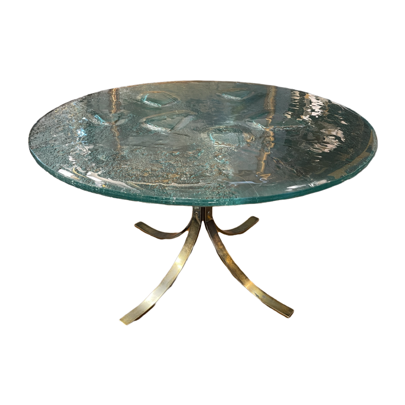 Paire de tables basses rondes, verre artistique brutaliste, ca 1970/80