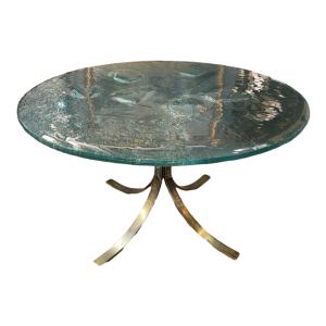 Paire de tables basses rondes, verre artistique brutaliste, ca 1970/80