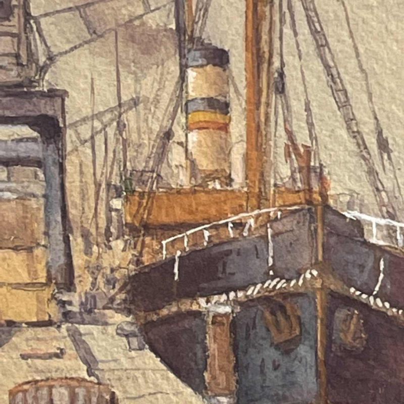 Emile Lhernault "Quai à Bruxelles" Watercolour painting Marine Halage, ca 1910