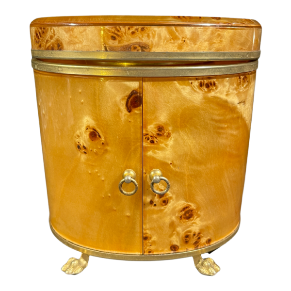 Smoking set, Italian design, burr walnut set in resin, 1970s