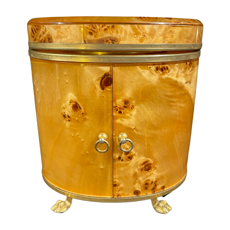 Smoking set, Italian design, burr walnut set in resin, 1970s