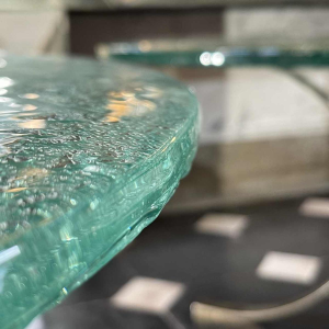 Pair of round coffee tables, Brutalist art glass, ca 1970/80