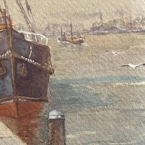 Emile Lhernault "Quai à Bruxelles" Watercolour painting Marine Halage, ca 1910