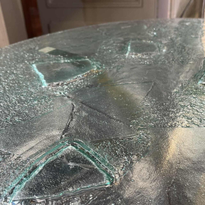 Pair of round coffee tables, Brutalist art glass, ca 1970/80