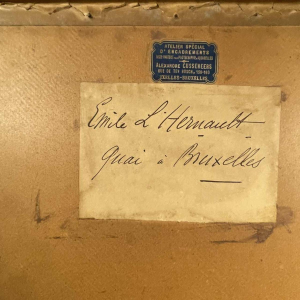 Emile Lhernault "Quai à Bruxelles" Aquarel schilderij Marine Halage, ca 1910