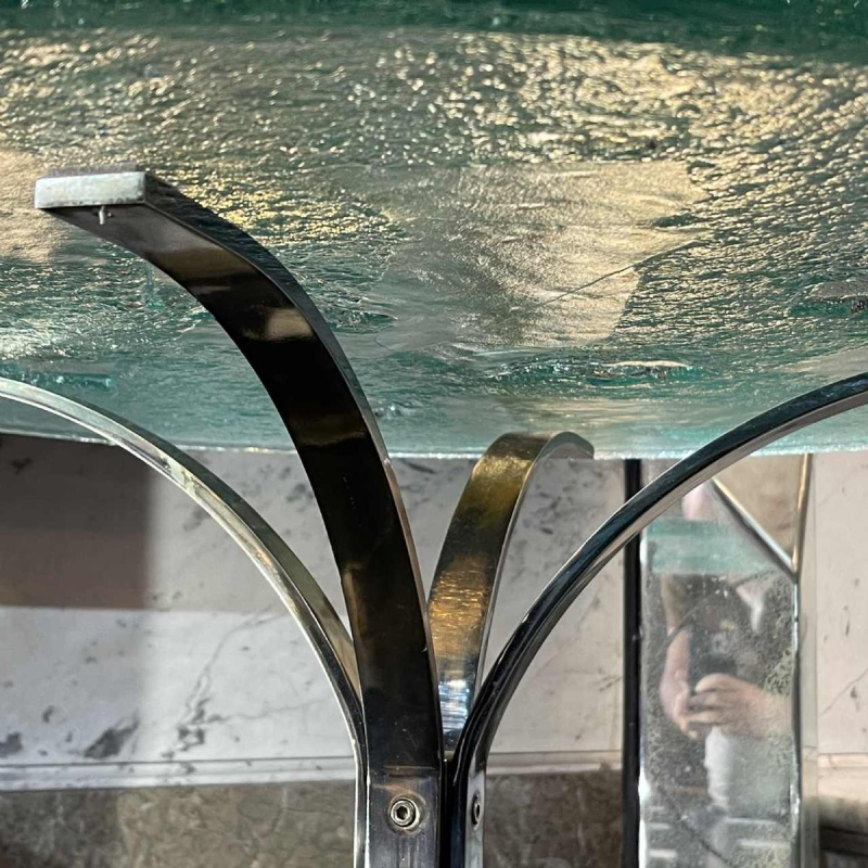 Paire de tables basses rondes, verre artistique brutaliste, ca 1970/80