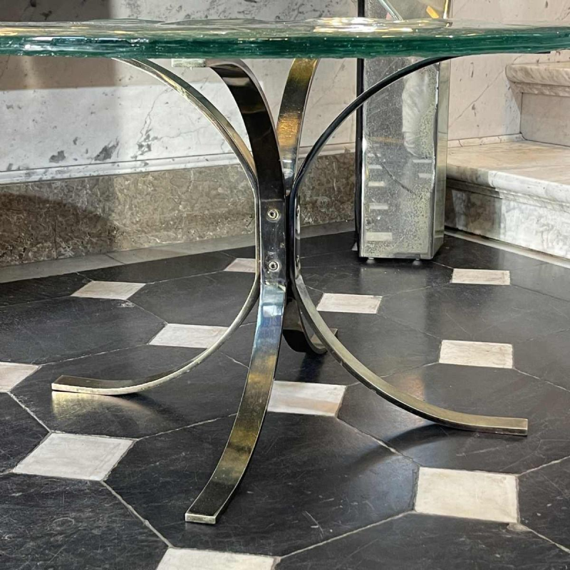 Paar ronde salontafels, Brutalistisch kunstglas, ca 1970/80