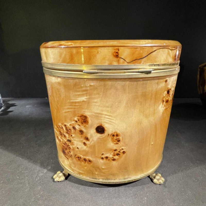 Smoking set, Italian design, burr walnut set in resin, 1970s