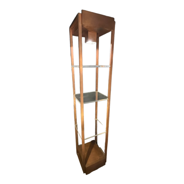 Vintage illuminated column shelf, copper plated steel, Industrial design ca 1970