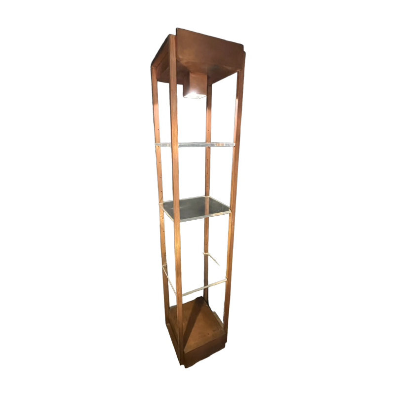 Etage`re colonne e´claire´e vintage, acier cuivré, Design industriel, ca 1970