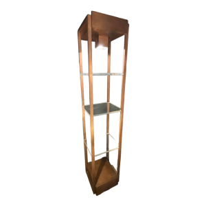 Etage`re colonne e´claire´e vintage, acier cuivré, Design industriel, ca 1970