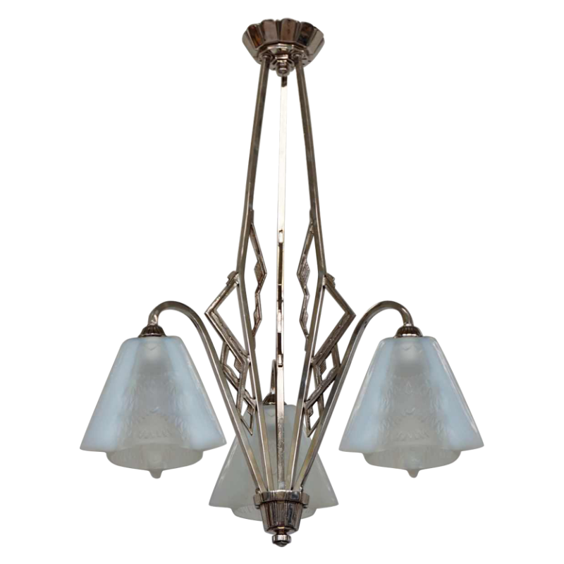 Jean Gauthier (EZAN) : lustre art déco opalescente, 1930 France