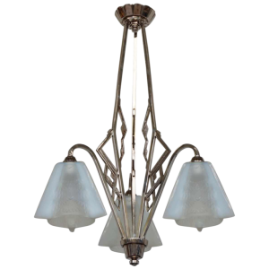 Jean Gauthier (EZAN) : lustre art déco opalescente, 1930 France