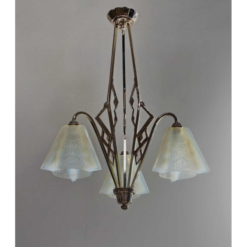 Jean Gauthier (EZAN) : lustre art déco opalescente, 1930 France