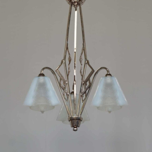 Jean Gauthier (EZAN) : lustre art déco opalescente, 1930 France