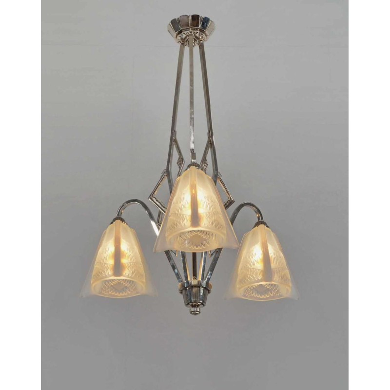 Jean Gauthier (EZAN) : lustre art déco opalescente, 1930 France