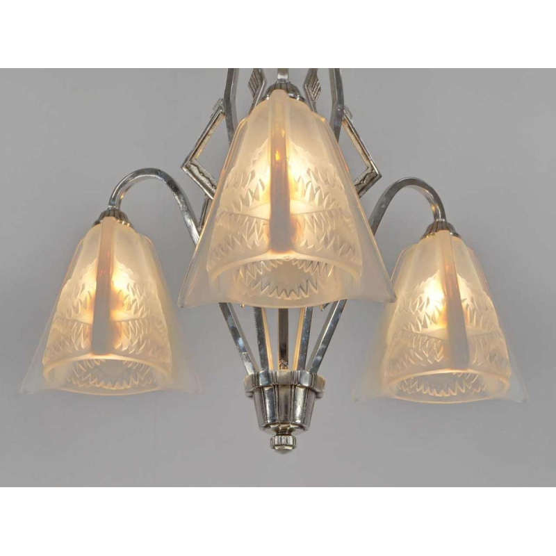Jean Gauthier (EZAN) : lustre art déco opalescente, 1930 France