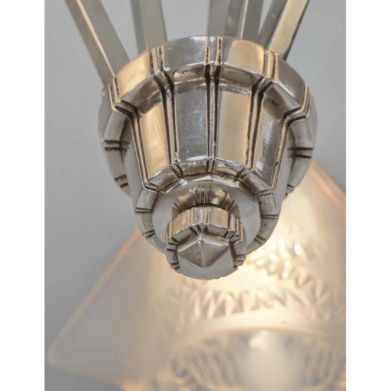 Jean Gauthier (EZAN) : lustre art déco opalescente, 1930 France