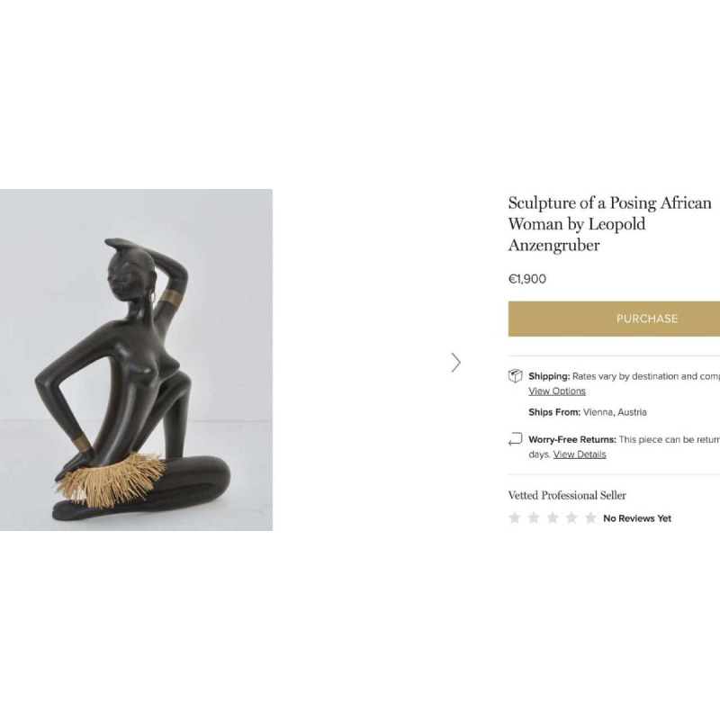 ANZENGRUBER KERAMIK, Sculpture Femme Africaine Watusi nue au bouclier céramique