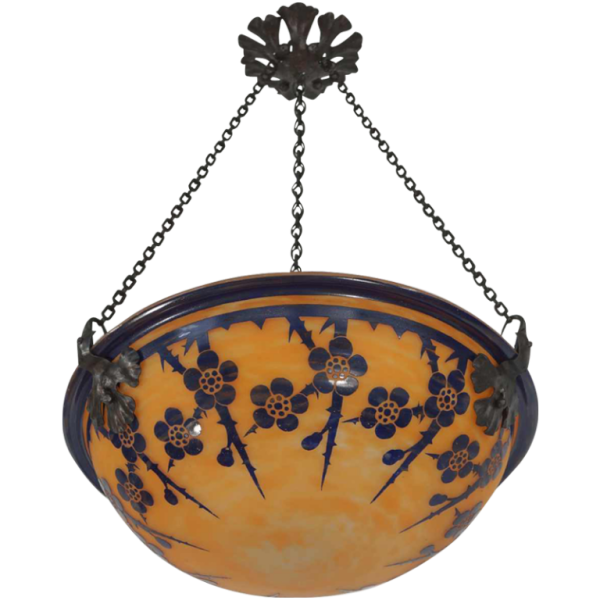 SCHNEIDER: Franse art deco hanglamp, le verre français 1920