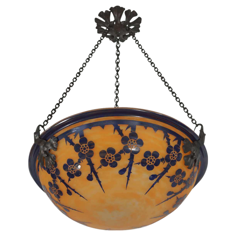 SCHNEIDER : FRENCH 1920 ART DECO PENDANT Le Verre Français cameo chandelier 1925