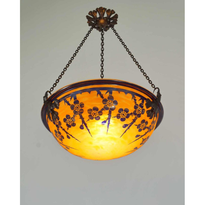 SCHNEIDER: Franse art deco hanglamp, le verre français 1920