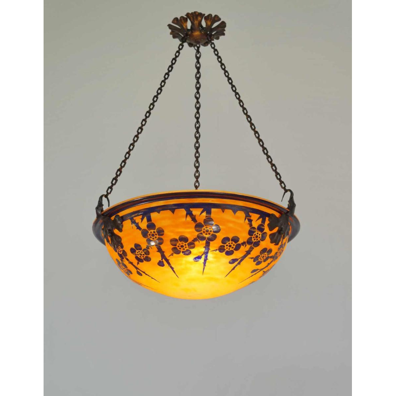 SCHNEIDER : FRENCH 1920 ART DECO PENDANT Le Verre Français cameo chandelier 1925