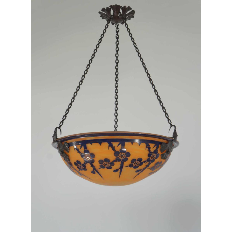 SCHNEIDER : FRENCH 1920 ART DECO PENDANT Le Verre Français cameo chandelier 1925