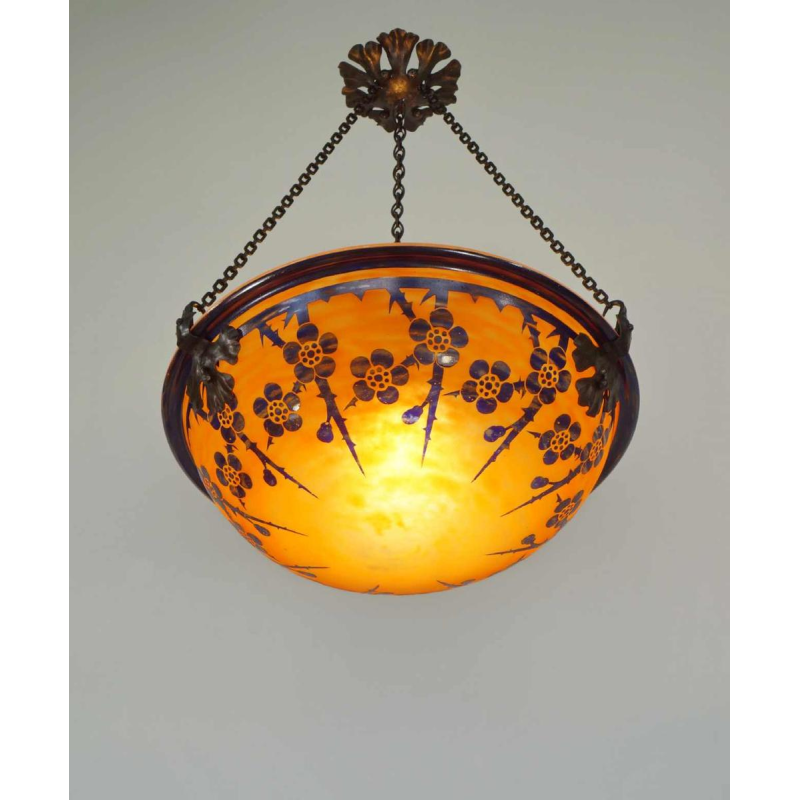 SCHNEIDER: Franse art deco hanglamp, le verre français 1920