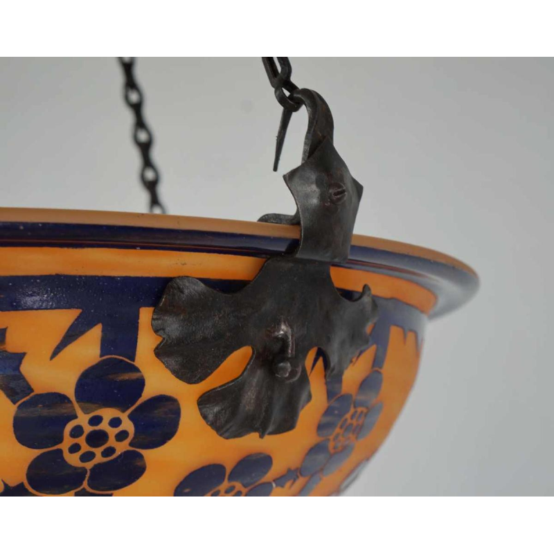 SCHNEIDER: Franse art deco hanglamp, le verre français 1920