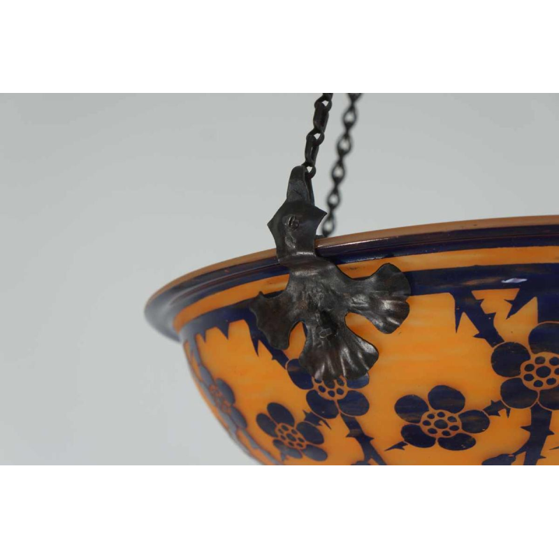 SCHNEIDER: Franse art deco hanglamp, le verre français 1920