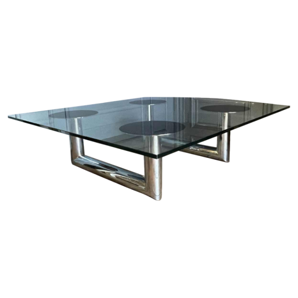 Large square coffee / lounge table, chromed steel, italian design, ca 1970
