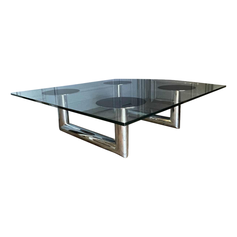 Grote vierkante salontafel, chroomstaal, design Italiaans ontwerp, 1970