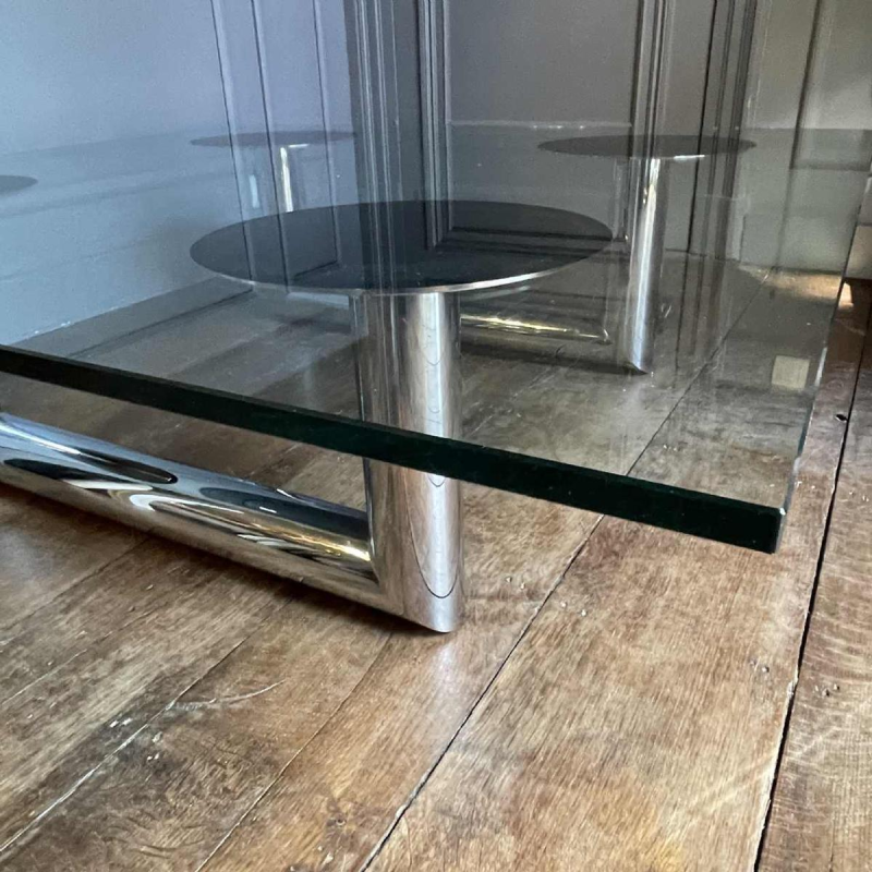 Large square coffee / lounge table, chromed steel, italian design, ca 1970