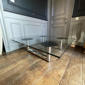 Large square coffee / lounge table, chromed steel, italian design, ca 1970