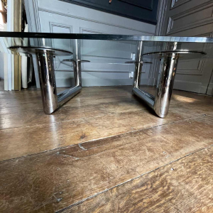 Large square coffee / lounge table, chromed steel, italian design, ca 1970