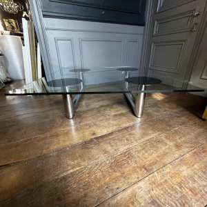 Large square coffee / lounge table, chromed steel, italian design, ca 1970