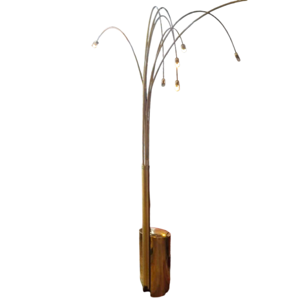 Goffredo Reggiani, lampadaire "arc" à 7 bras en laiton cintré et doré, 1960s