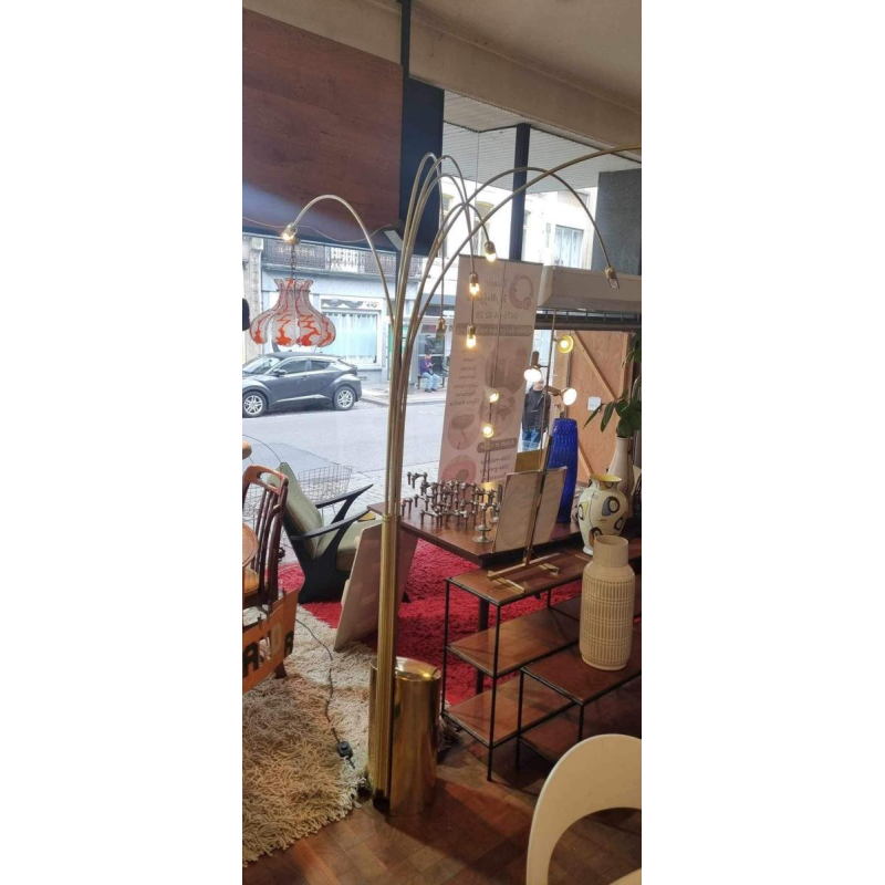 Goffredo Reggiani, arc floor lamp with 7 curved gilded brass arms, 1960s