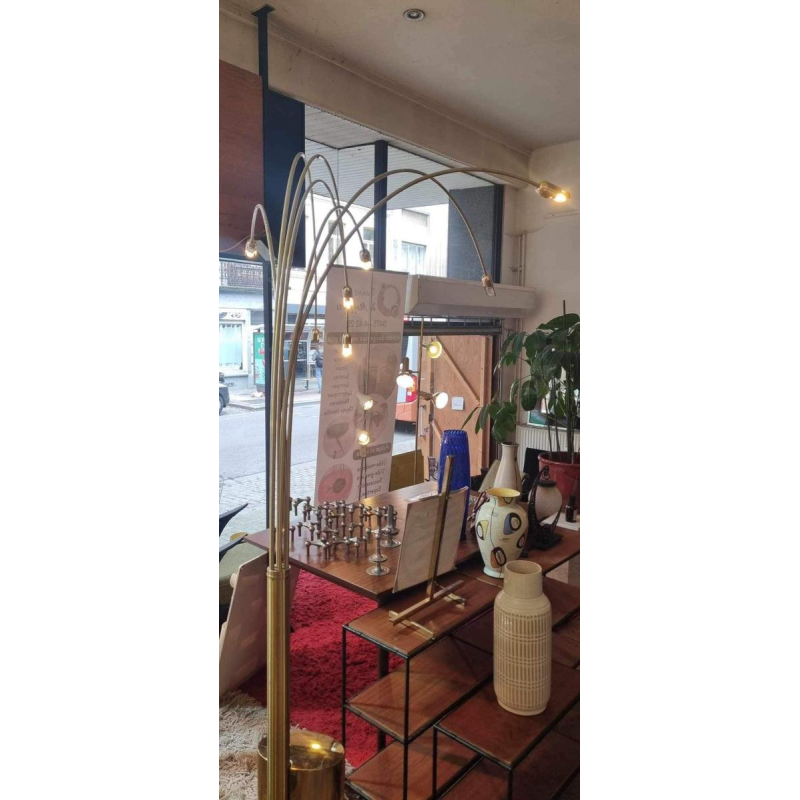 Goffredo Reggiani, arc floor lamp with 7 curved gilded brass arms, 1960s