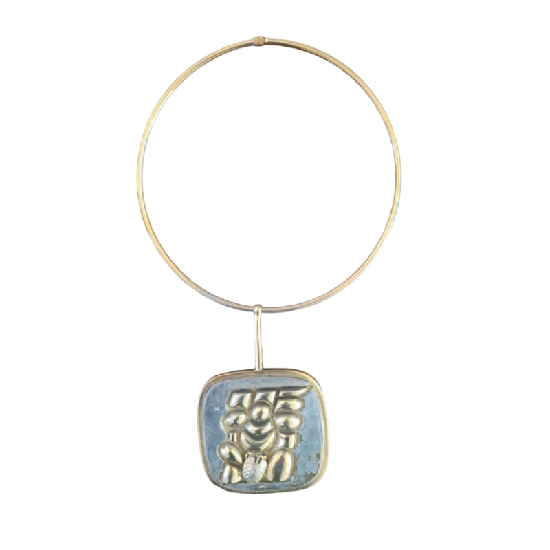 Miguel Berrocal Torso van David roestvrij staal en verguld bronzen halsketting, 1980