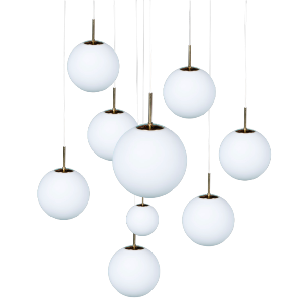 GLASHÜTTE LIMBURG, cascade suspension chandelier, 9 frosted glass balls 1970s
