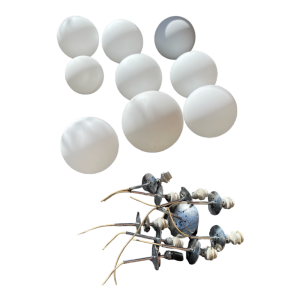 GLASHU¨TTE LIMBURG, lustre suspension cascade, 9 boules verre de´poli, ca 1970