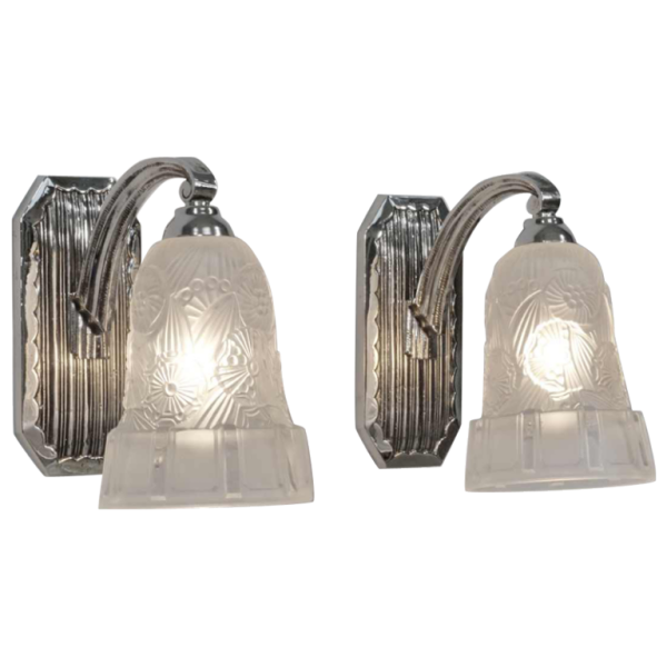Hettier & Vincent : a pair of French art deco wall sconces, 1930 France