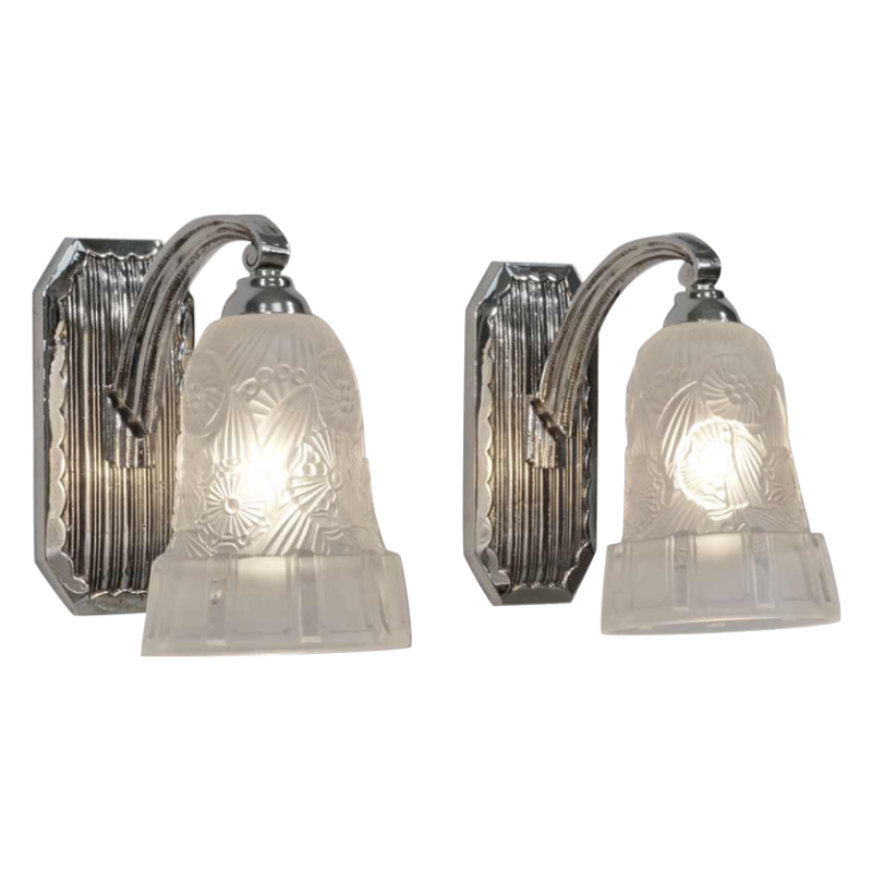 Hettier & Vincent : a pair of French art deco wall sconces, 1930 France