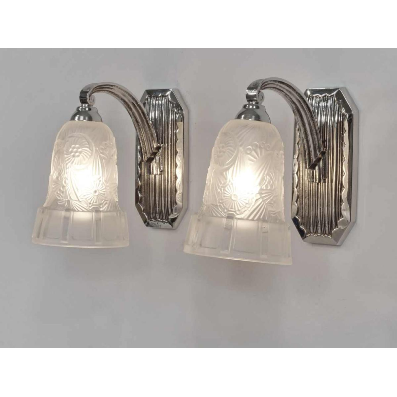 Hettier et Vincent : paire d'appliques art deco, 1930 France