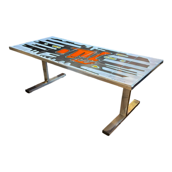 DE NISCO, salontafel keramiek metaal chroom, Abstract Design, ca 1960
