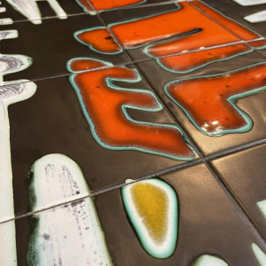 DE NISCO, salontafel keramiek metaal chroom, Abstract Design, ca 1960