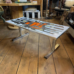 DE NISCO, salontafel keramiek metaal chroom, Abstract Design, ca 1960